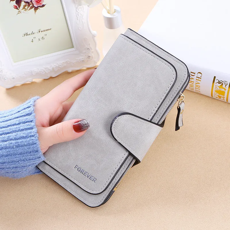 New Buckle Ladies Korean Wallet Big 30% Fashion Ladies Bag Multi-card Ladies Wallet Frosted Two-tone Fabric