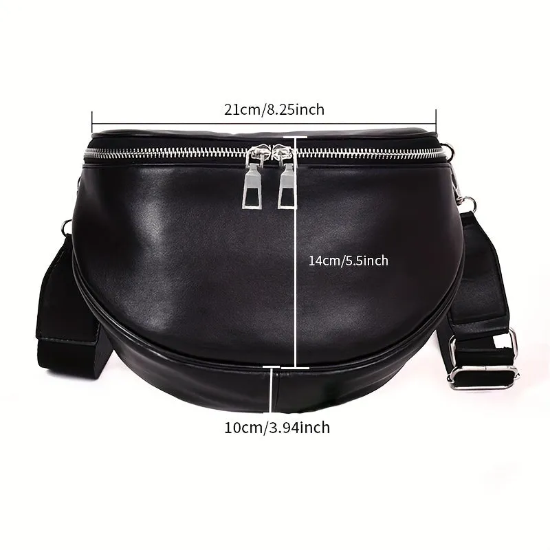 realaiot  Black Minimalist Crossbody Crescent Bag, All-Match Niche Waist Bag, PU Leather Girls Purse