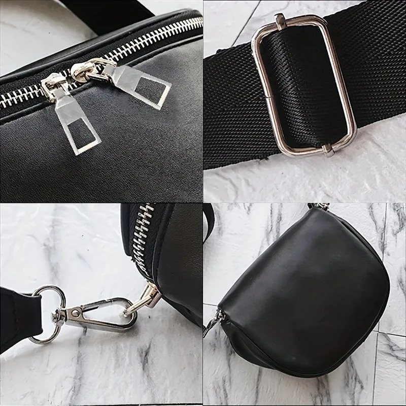 realaiot  Black Minimalist Crossbody Crescent Bag, All-Match Niche Waist Bag, PU Leather Girls Purse