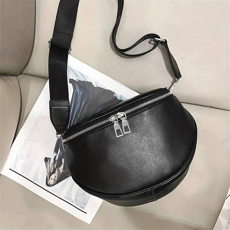 realaiot  Black Minimalist Crossbody Crescent Bag, All-Match Niche Waist Bag, PU Leather Girls Purse
