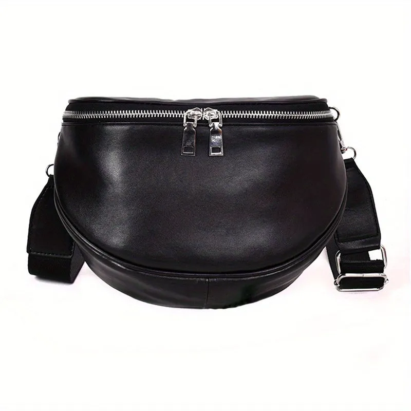 realaiot  Black Minimalist Crossbody Crescent Bag, All-Match Niche Waist Bag, PU Leather Girls Purse