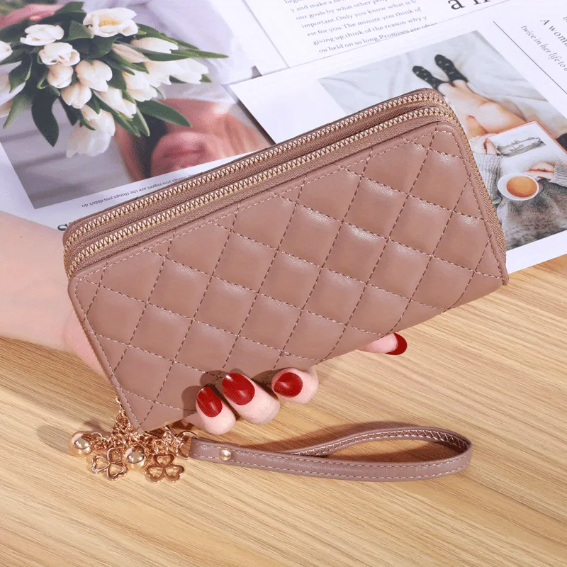 realaiot  Fashion Argyle Quilted Long Wallet, Multi Card Slots Clutch Purse, Double Layer Zipper Phone Bag