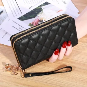 realaiot  Fashion Argyle Quilted Long Wallet, Multi Card Slots Clutch Purse, Double Layer Zipper Phone Bag