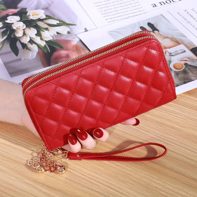 realaiot  Fashion Argyle Quilted Long Wallet, Multi Card Slots Clutch Purse, Double Layer Zipper Phone Bag