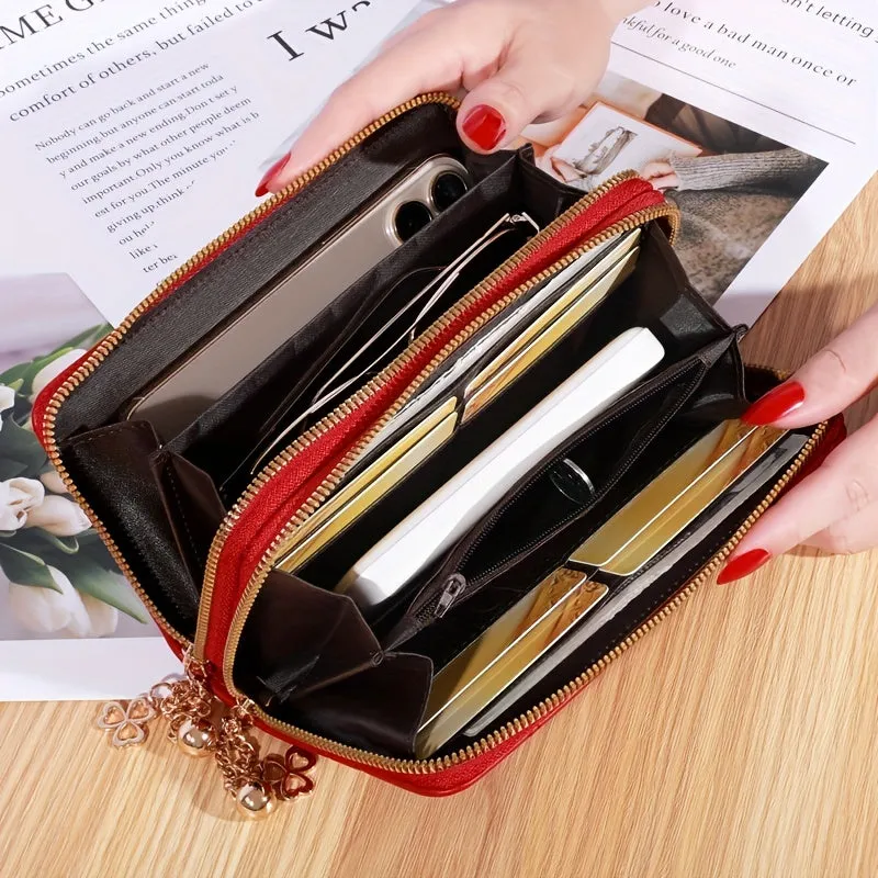 realaiot  Fashion Argyle Quilted Long Wallet, Multi Card Slots Clutch Purse, Double Layer Zipper Phone Bag