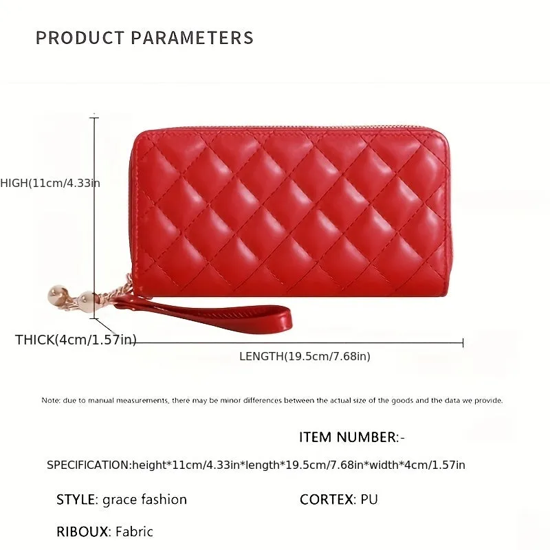 realaiot  Fashion Argyle Quilted Long Wallet, Multi Card Slots Clutch Purse, Double Layer Zipper Phone Bag