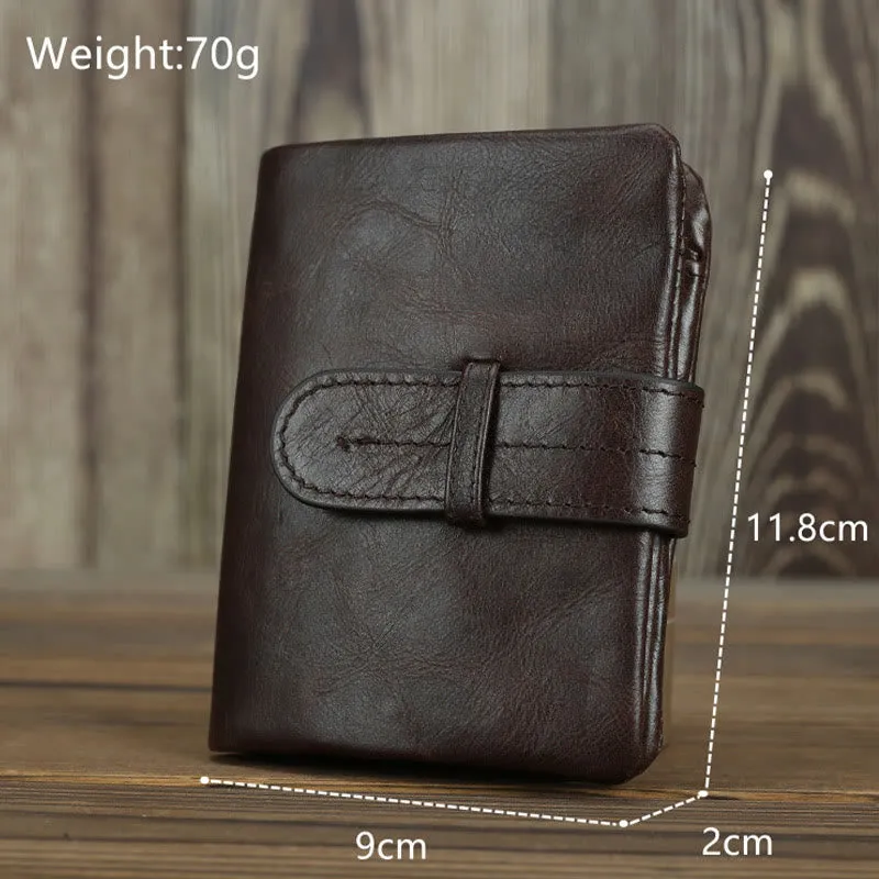 Retro Geunine Leather Soft Oil Wax Leather Bifold Wallet