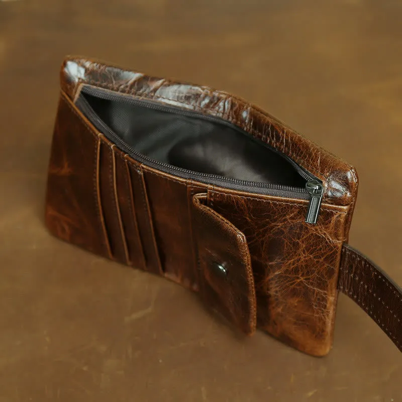 Retro Geunine Leather Soft Oil Wax Leather Bifold Wallet