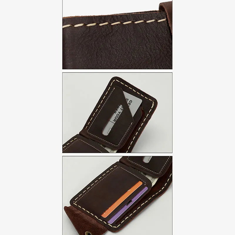 Retro Leather Wallet for Men Women Bifold Handmade Front Pocket Wallet