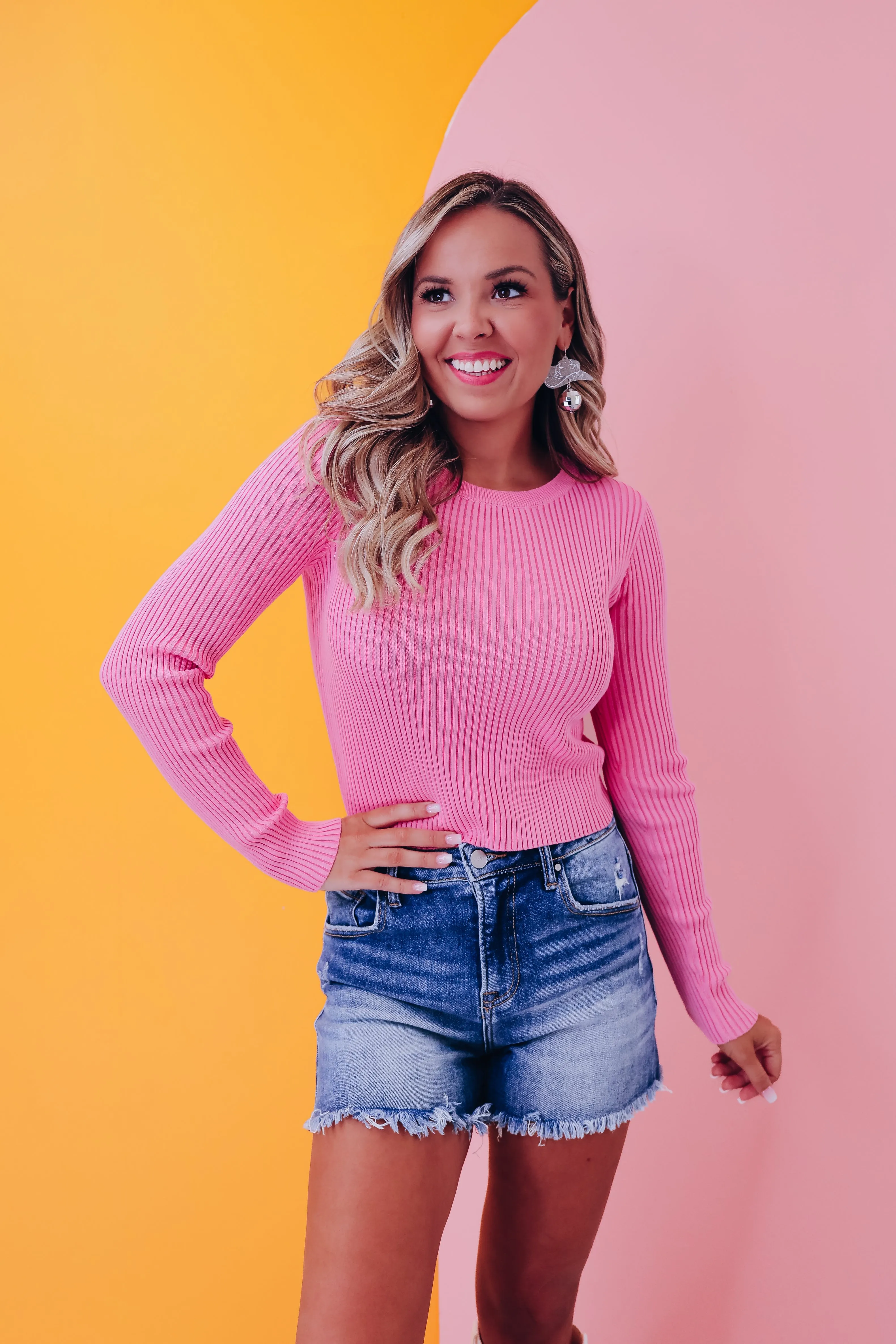 Shawna Chic Ribbed Knit Top - Pink