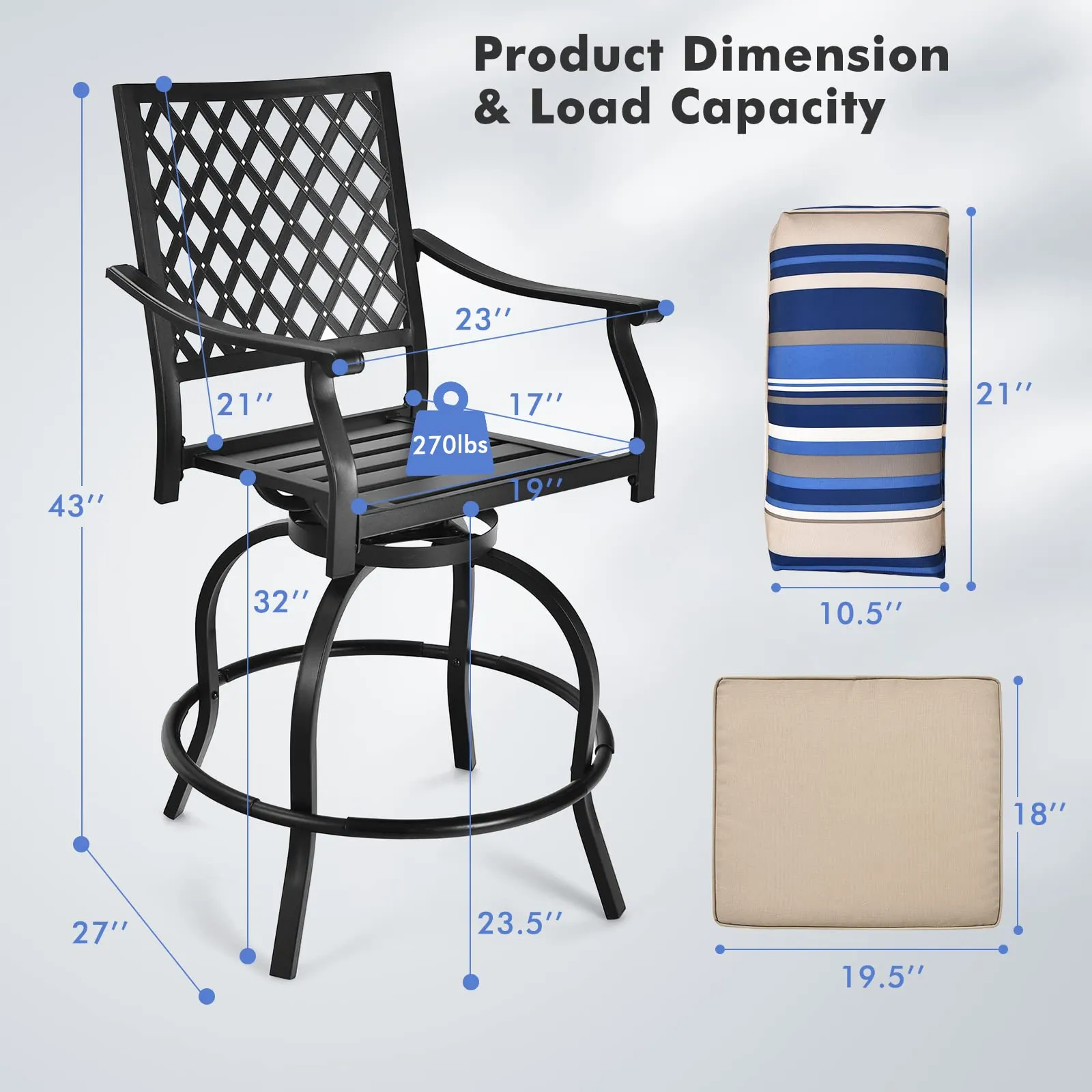Tangkula Outdoor Bar Height Chair Set, Ergonomic Swivel Chairs with Comfortable Armrest