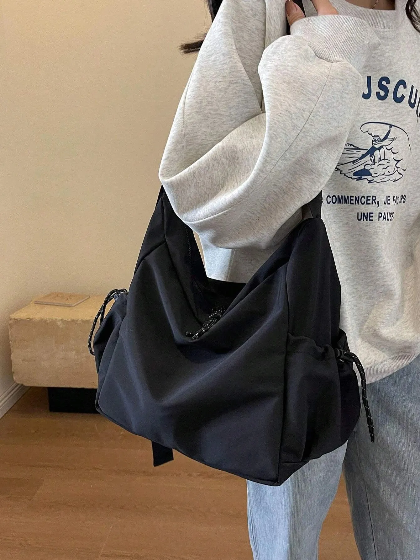 Uakiss Casual Large Capacity Waterproof Nylon Shoulder Bag, Unisex Riding Crossbody Bag, Solid Color Simple College Style Messenger Bag