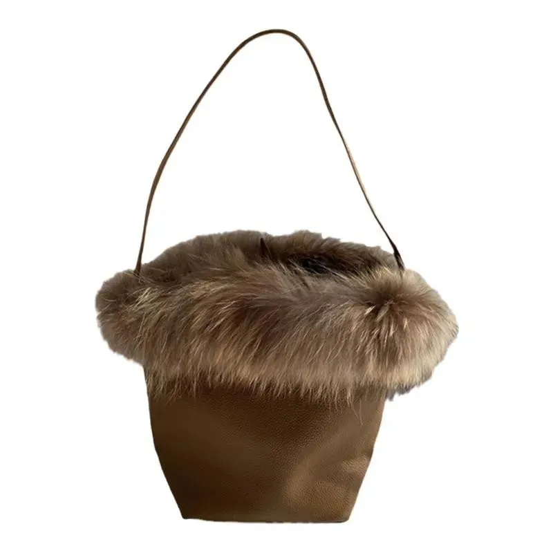 UAKISS  -  NEW fur Leather Bucket Bag for Women New Vintage messenger High Quality Simple Handbag Lady Shoulder Luxury bag female