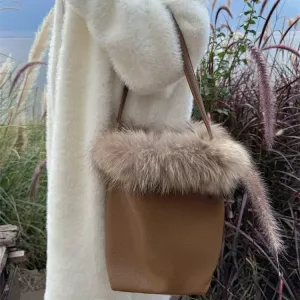 UAKISS  -  NEW fur Leather Bucket Bag for Women New Vintage messenger High Quality Simple Handbag Lady Shoulder Luxury bag female
