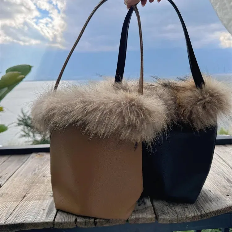 UAKISS  -  NEW fur Leather Bucket Bag for Women New Vintage messenger High Quality Simple Handbag Lady Shoulder Luxury bag female