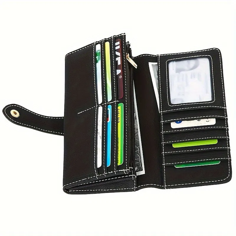 Uakiss Vintage Style Women's Large Capacity Wallet Secure Snap Closure, Multi-Card Slots & Durable Zip Pocket Long Bifold Handbag