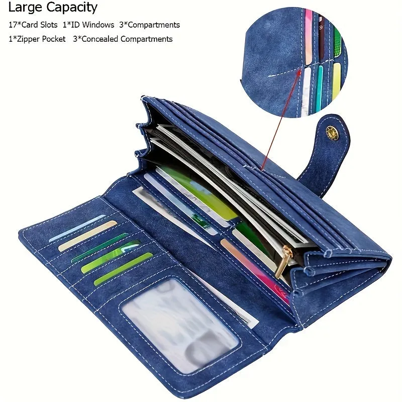 Uakiss Vintage Style Women's Large Capacity Wallet Secure Snap Closure, Multi-Card Slots & Durable Zip Pocket Long Bifold Handbag