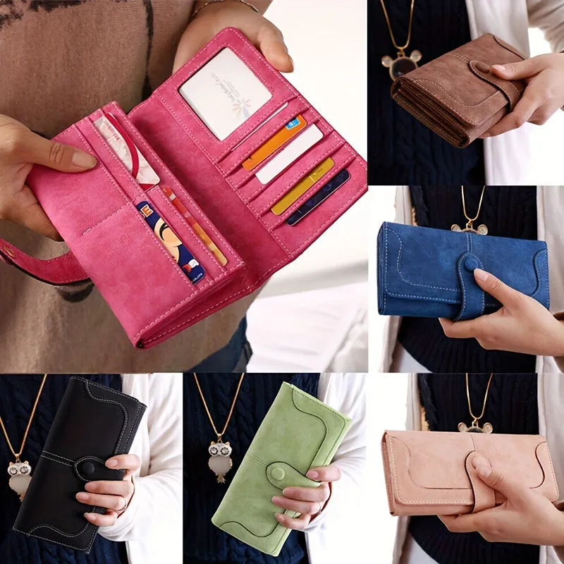 Uakiss Vintage Style Women's Large Capacity Wallet Secure Snap Closure, Multi-Card Slots & Durable Zip Pocket Long Bifold Handbag