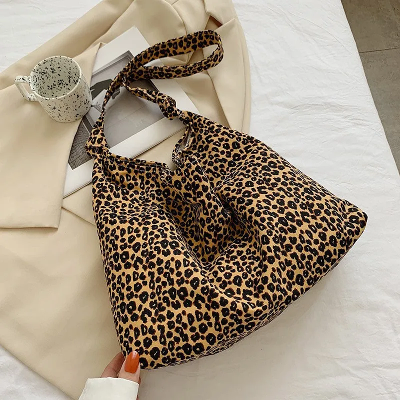 White Rabbit Leopard Print Little Bunny Ins Modern Cloth Bag Japanese Cloth Bag Simple Korean Women's Shoulder Messenger Bag Casual